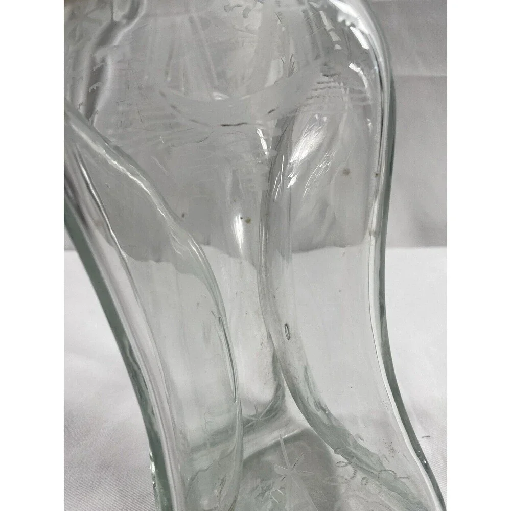 Vintage Etched Ships Kluk Kluk Decanter No Stopper #649 READ